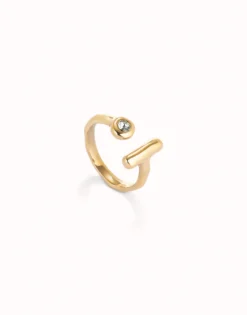 Anillo abierto bañado en oro 18k con topacio blanco