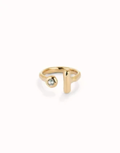 Anillo abierto bañado en oro 18k con topacio blanco