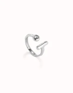 Anillo abierto bañado en plata de ley con topacio blanco