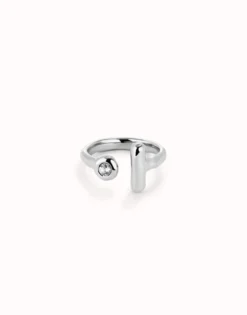 Anillo abierto bañado en plata de ley con topacio blanco