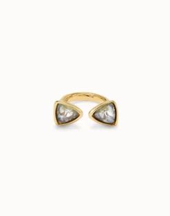 Anillo bañado en 18k con dos cristales multicolor triangular