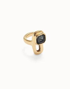 Anillo bañado en oro de 18k con cristal negro