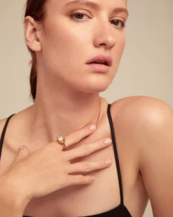Anillo bañado en oro doble circonita blanca mujer
