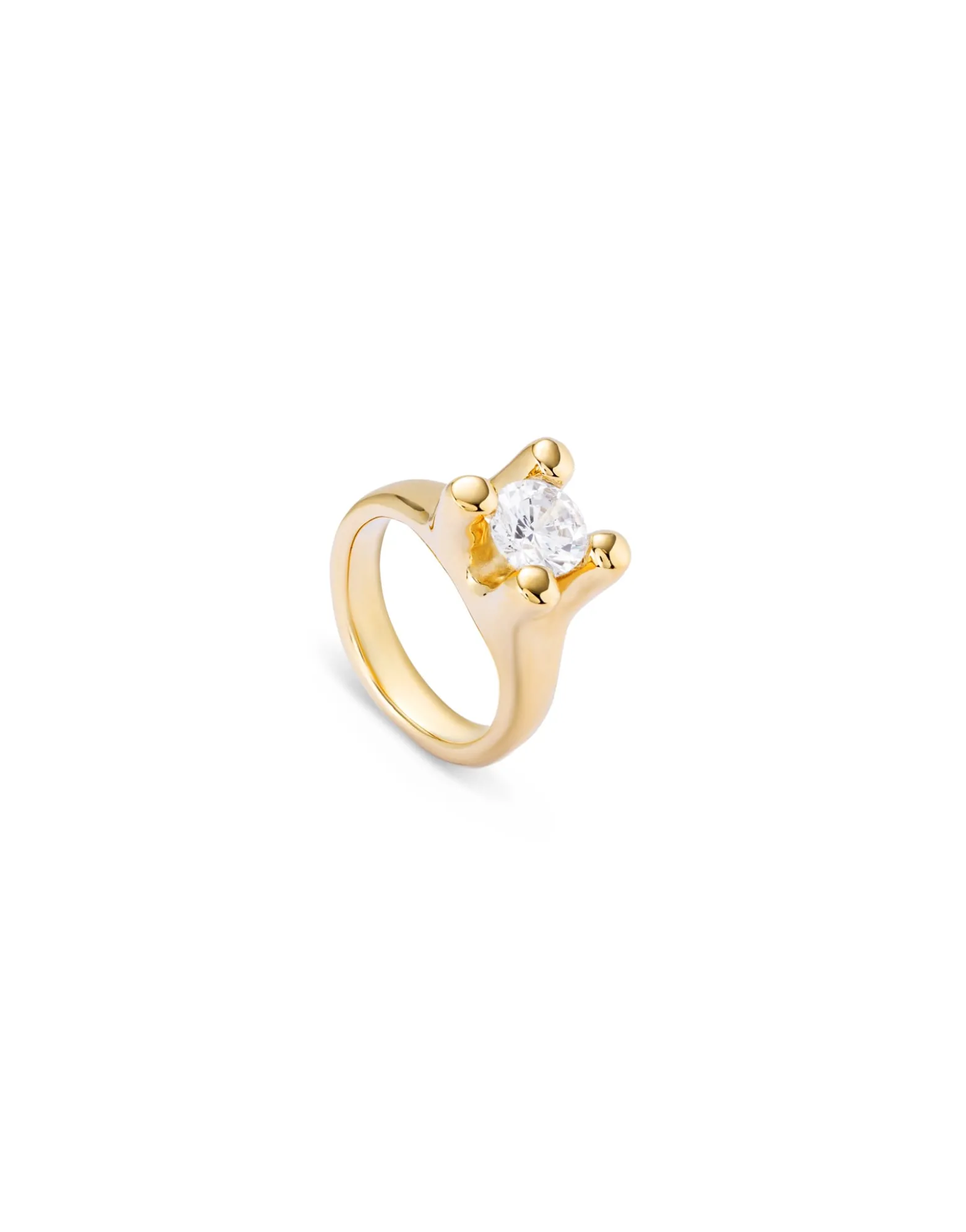 Anillo bañado en oro doble circonita blanca mujer