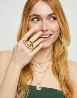Anillo bañado en oro 18k con forma de ojo grande