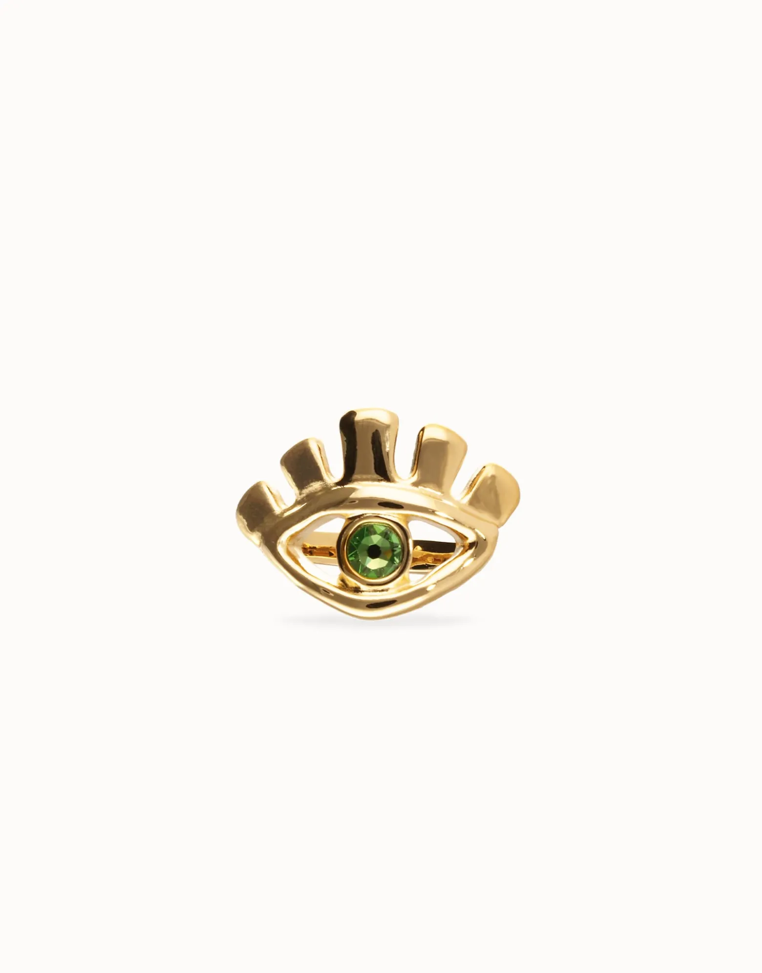 Anillo bañado en oro 18k en forma de ojo con cristal facetado verde