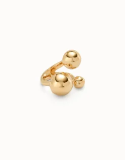 Anillo bañado en oro 18k y tres bolas de diferentes tamaños