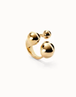 Anillo bañado en oro 18k y tres bolas de diferentes tamaños