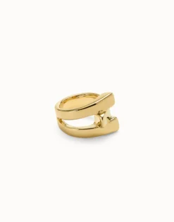 Anillo bañado en oro rectangular liso para mujer