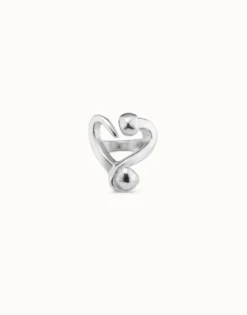 Anillo bañado en plata abierto diseño corazón clavado