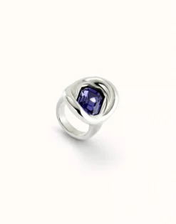 Anillo bañado en plata de ley con cristal morado