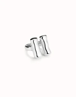 Anillo bañado en plata de ley con dos tubos verticales