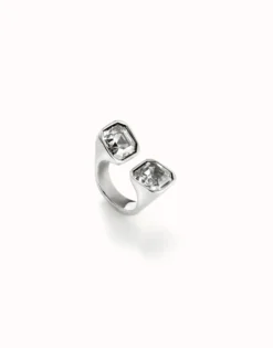 Anillo bañado en plata de ley con cristal blanco