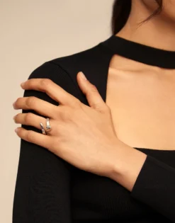 Anillo bañado en plata de ley con tres formas orgánicas mujer