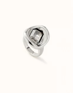 Anillo bañado en plata de ley con cristal blanco