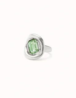Anillo bañado en plata de ley con cristal turquesa