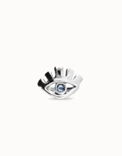 Anillo bañado en plata de ley en forma de ojo con cristal facetado azul