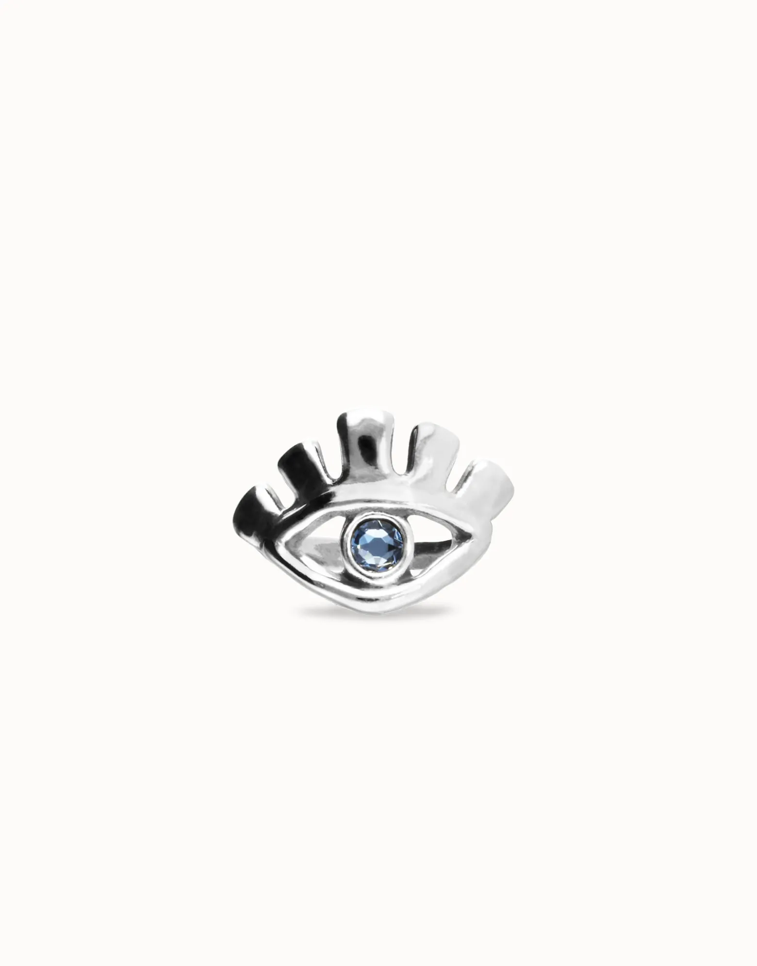 Anillo bañado en plata de ley en forma de ojo con cristal facetado azul