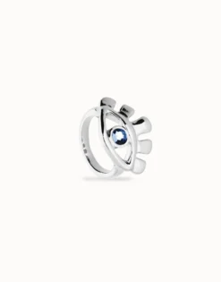Anillo bañado en plata de ley en forma de ojo con cristal facetado azul