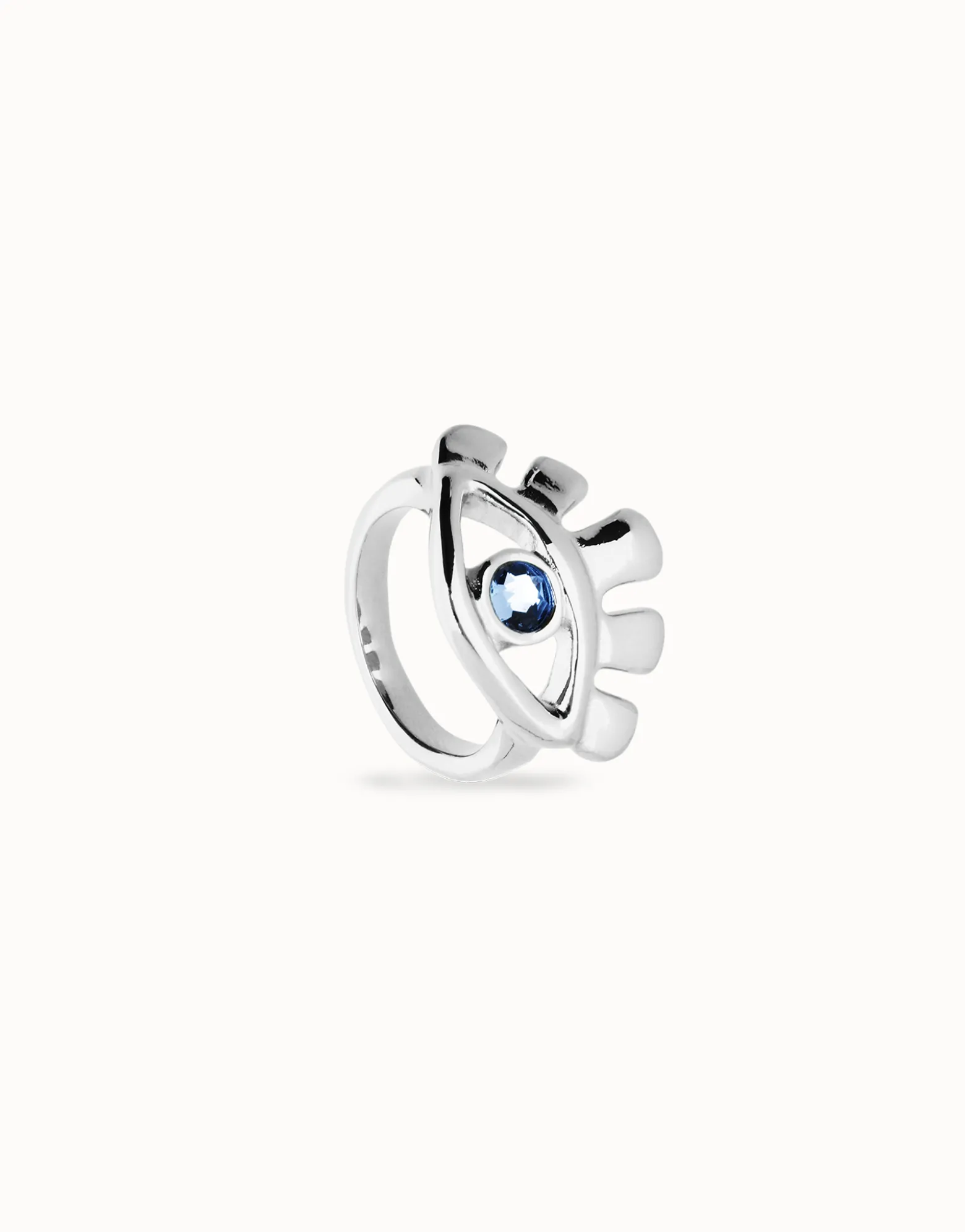 Anillo bañado en plata de ley en forma de ojo con cristal facetado azul