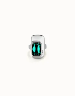 Anillo bañado plata de ley con cristal verde