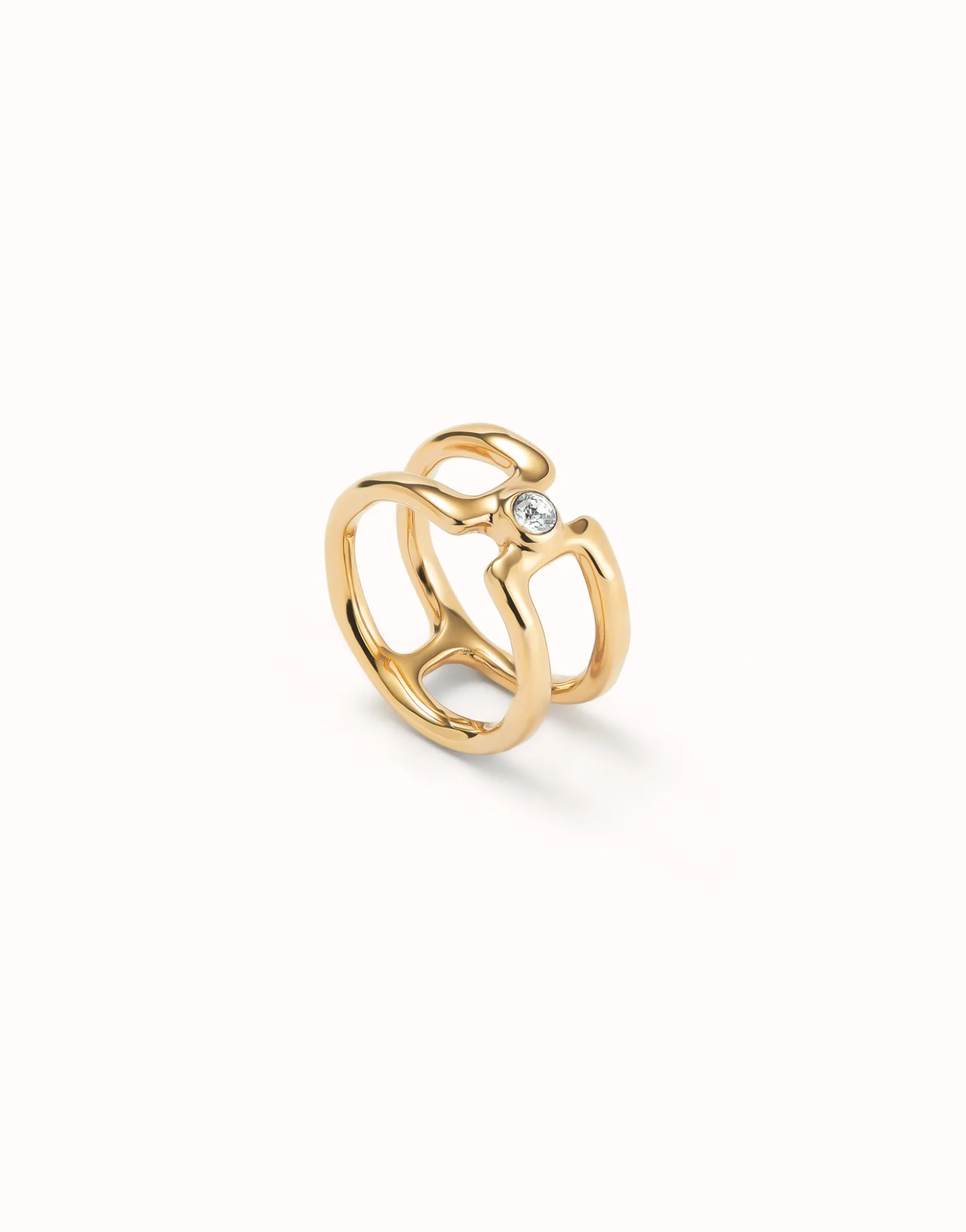 Anillo doble bañado en oro 18k con topacio blanco