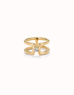 Anillo doble bañado en oro 18k con topacio blanco