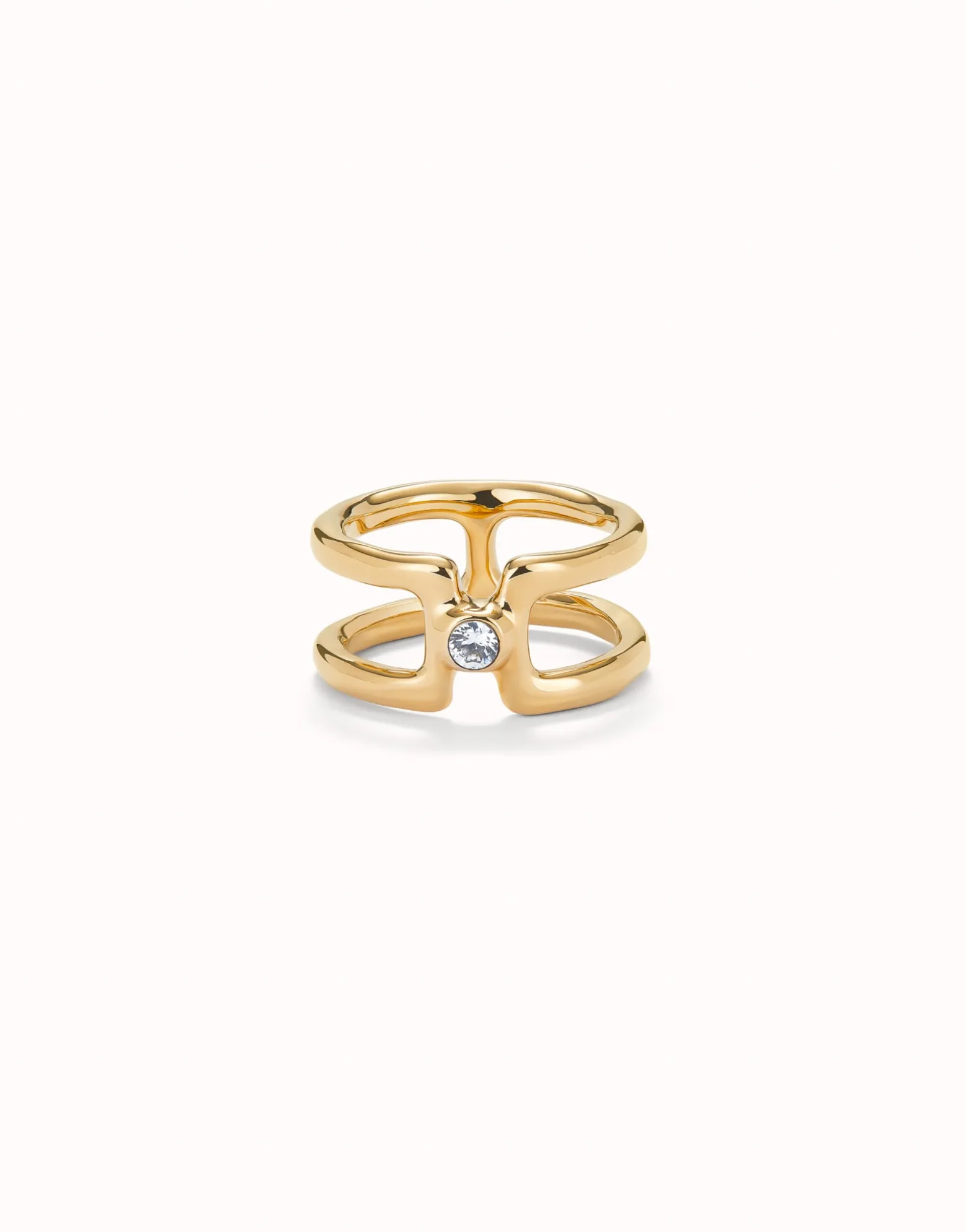 Anillo doble bañado en oro 18k con topacio blanco