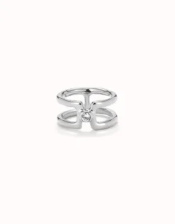 Anillo doble bañado en plata de ley con topacio blanco