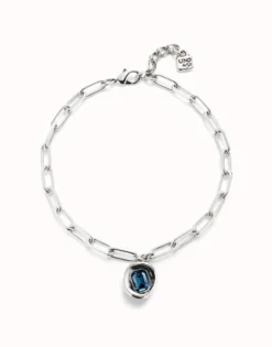 Cadena bañada en plata de ley con eslabones y cristal azul