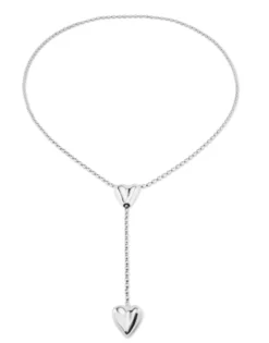 Cadena bañada en plata de ley con dos corazones, uno ajustable en el centro.