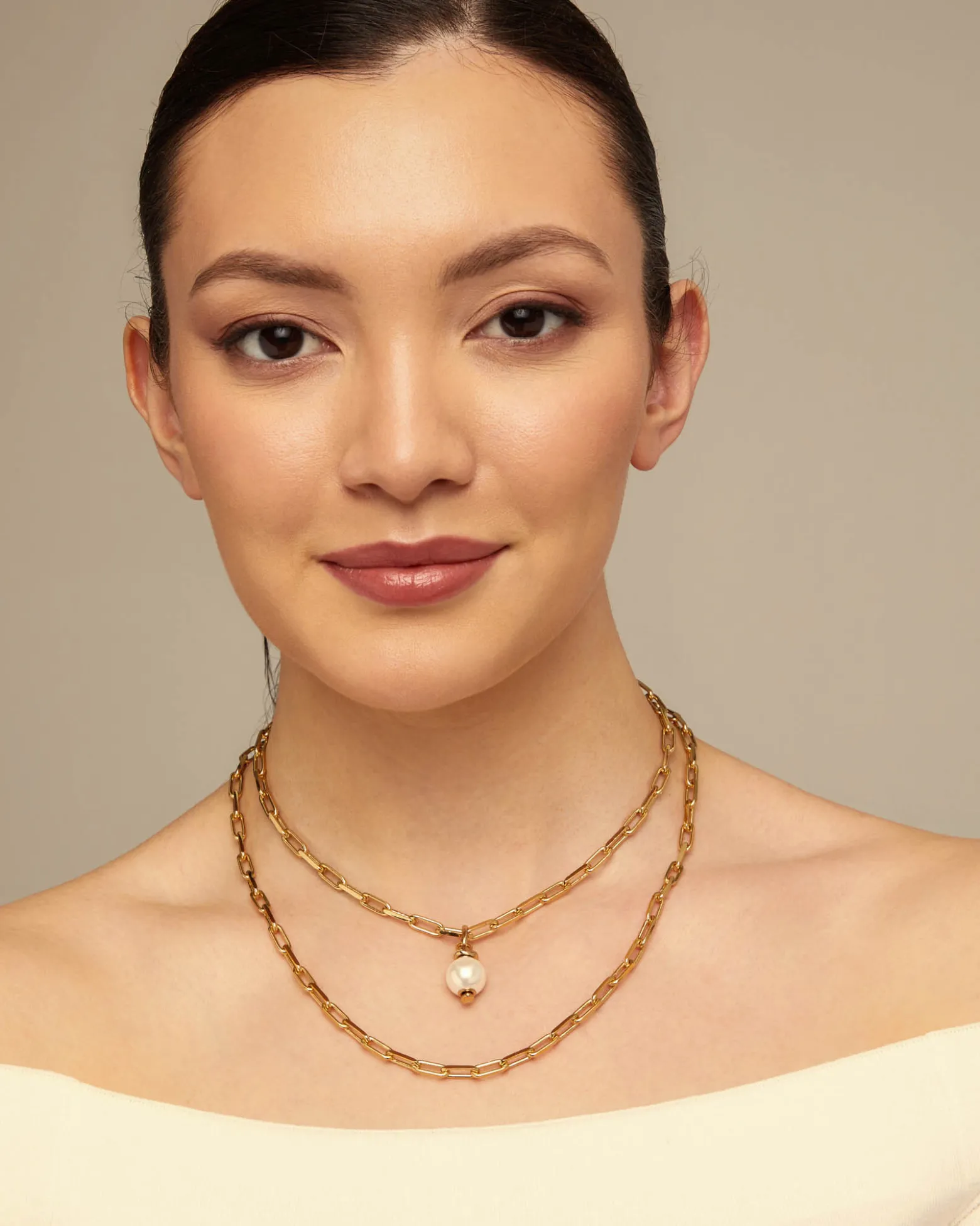 Cadena larga bañada en oro de 18k