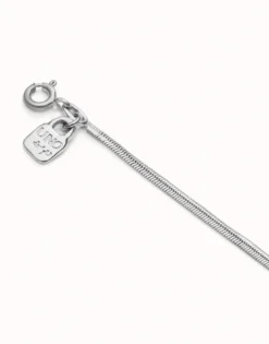 Cadena larga con forma plana bañada en plata de ley.