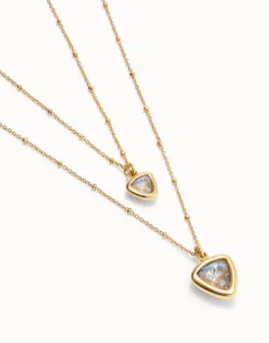 Colgante bañado en oro 18k con doble cadena y triángulo de cristal