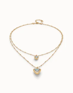 Colgante bañado en oro 18k con doble cadena y triángulo de cristal