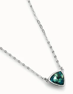 Colgante bañado en plata de ley de eslabones con triangulo y cristal verde