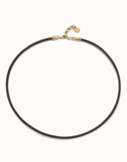 Colgante de cuero negro concierre bañado en oro de 18k