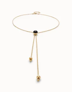 Colgante largo bañado en oro 18k con cadena regulable y cristal de murano