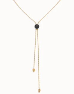 Colgante largo bañado en oro 18k con cadena regulable y cristal de murano