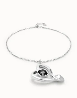 Colgante mediano bañado en plata de ley y corazón con cristal negro