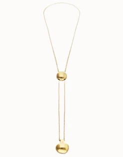 Collar bañado en oro de 18k de cadena regulable en altura con dos pesos