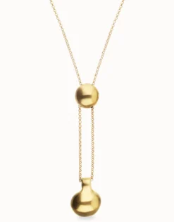 Collar bañado en oro de 18k de cadena regulable en altura con dos pesos
