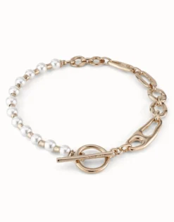 Collar bañado en oro 18K con combinación de eslabones y perlas