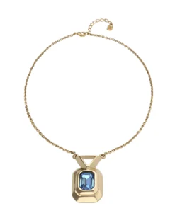 Collar bañado en oro 18k con cristal facetado rectangular azul