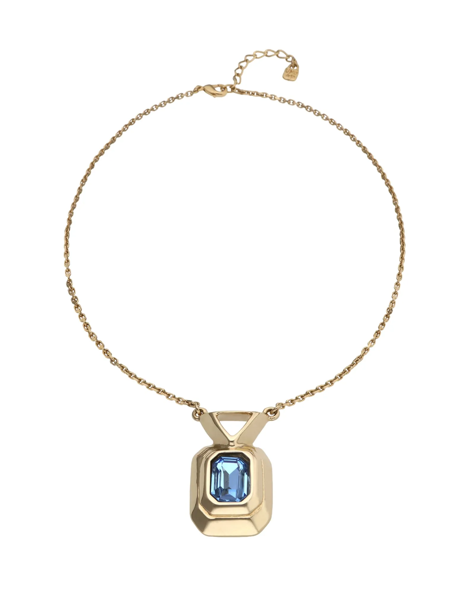 Collar bañado en oro 18k con cristal facetado rectangular azul