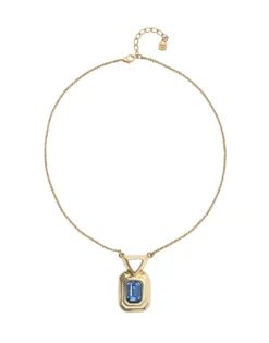 Collar bañado en oro 18k con cristal facetado rectangular azul