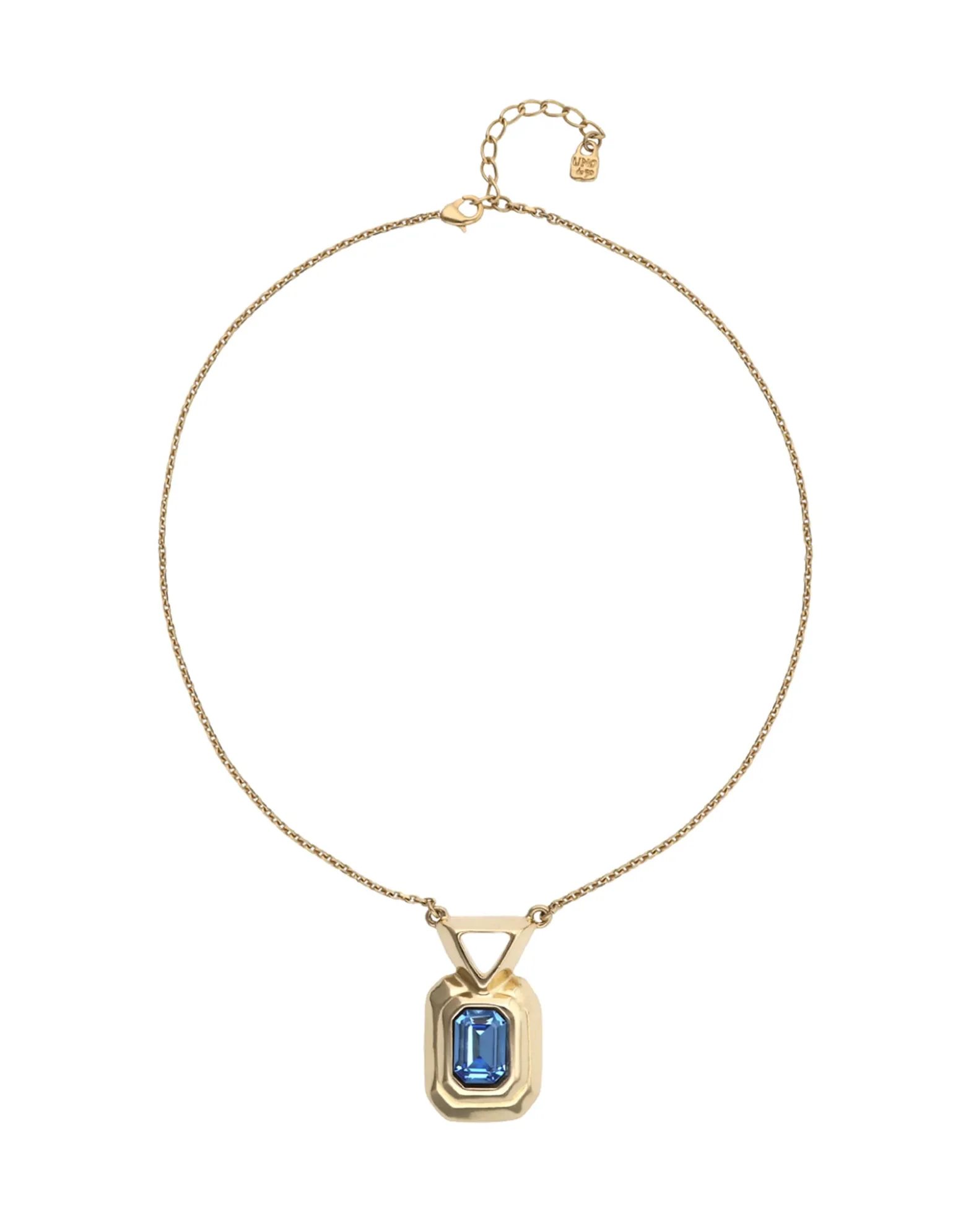 Collar bañado en oro 18k con cristal facetado rectangular azul