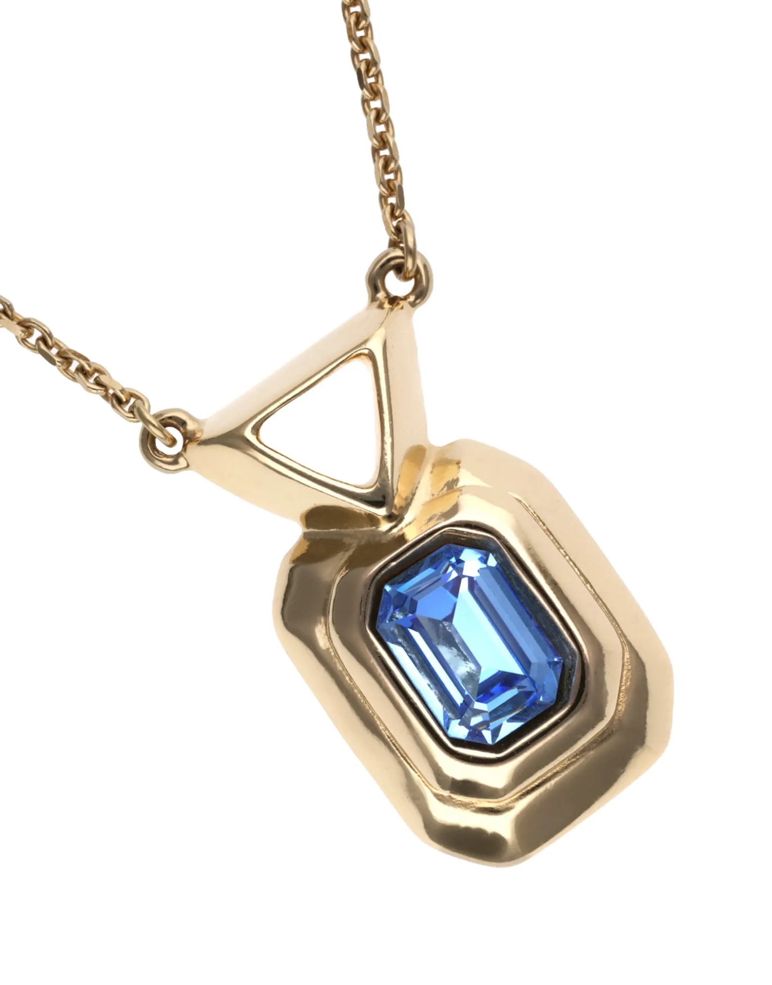 Collar bañado en oro 18k con cristal facetado rectangular azul