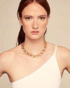 Collar bañado en oro 18k con eslabones medianos