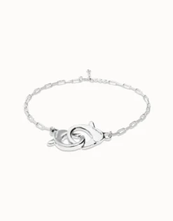 Collar bañado en plata con mosquetón entrelazado grande